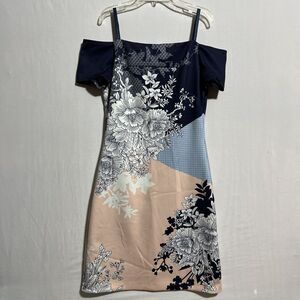 Guess Navy, Light Blue & Blush Floral Off-Shoulder Dress